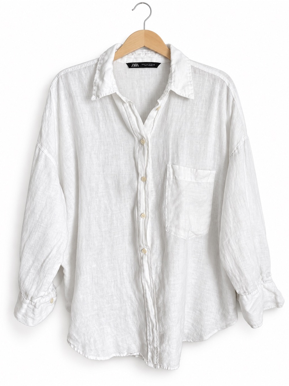 Zara 100% Linen White Oversized Button Down Shirt Size M